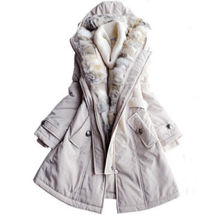 原单正品小熊维尼熊兔毛连帽修身中长<span class=H>棉衣</span>外套女棉服棉袄外套