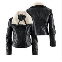 H&M <span class=H>hm</span>官网同步羊羔毛翻领PU皮飞行员女款机车皮衣