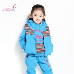  童装秋冬新品女童加厚卫衣三件套韩版马甲套装 新年装
