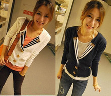 【9908】<span class=H>韩</span>版女装<span class=H>2010</span><span class=H>秋</span>冬装<span class=H>新</span>款条纹领修身短款小<span class=H>外套</span>
