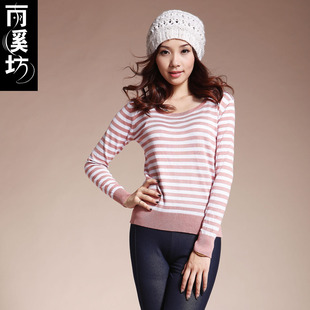  雨溪坊毛衣女韩版海军横条套头毛衣女装秋冬修身显瘦复古打底毛衣