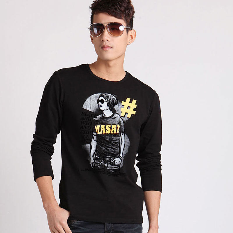 2012 Male stylish round neck printed long-sleeved T-shirt