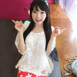 cherrykeke夏装2011女装 韩版甜美镂空蕾丝宽松灯笼袖短袖T恤