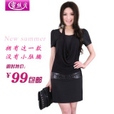 韩版黑色大码短袖连衣裙 夏季2012夏装新款女装 品质修身显瘦裙子