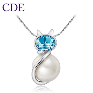  CDE正品 采用施华洛世奇元素水晶项链 猫天使项链 时尚可爱送女生