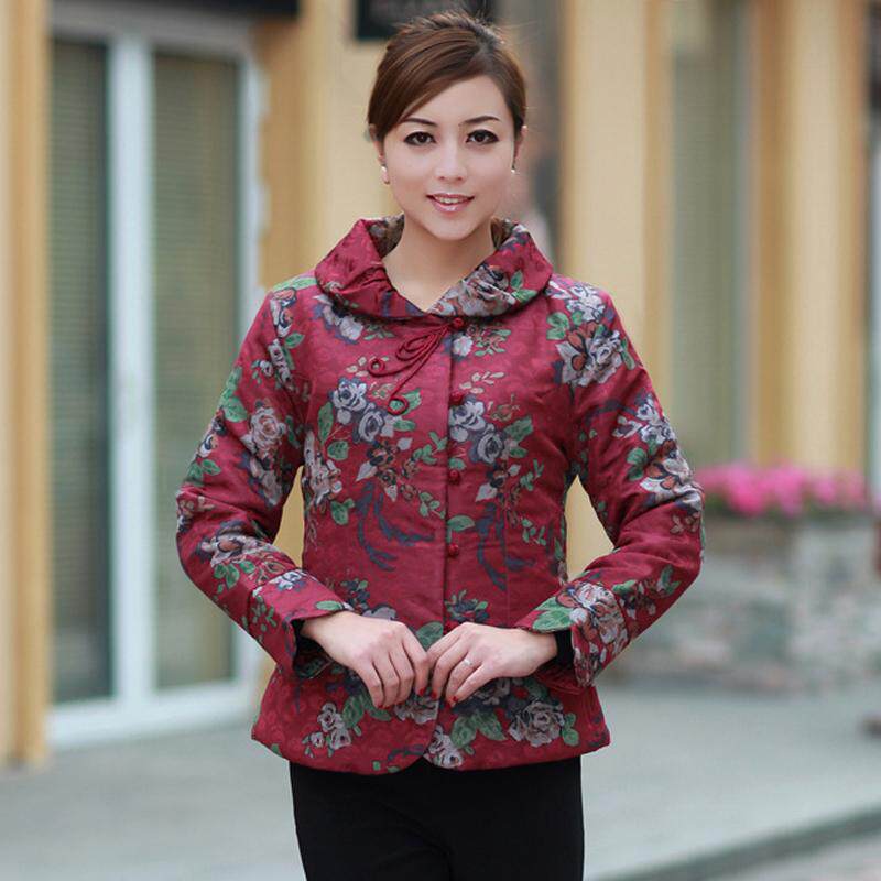 丝光棉翻领棉服.暗红。中式女装服装唐装时尚改良春秋冬妈妈装