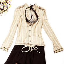 2010秋 德玛纳 专柜正品 罗马风荷叶边长袖立领女衬衫#079553203