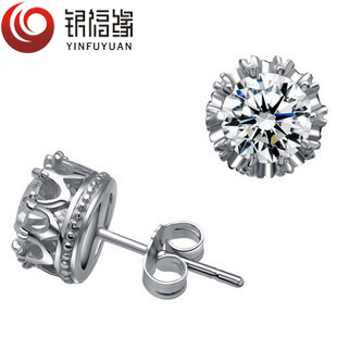  男女同款 925纯银耳钉 银耳钉 皇冠耳钉 时尚 超闪钻石耳钉 韩版