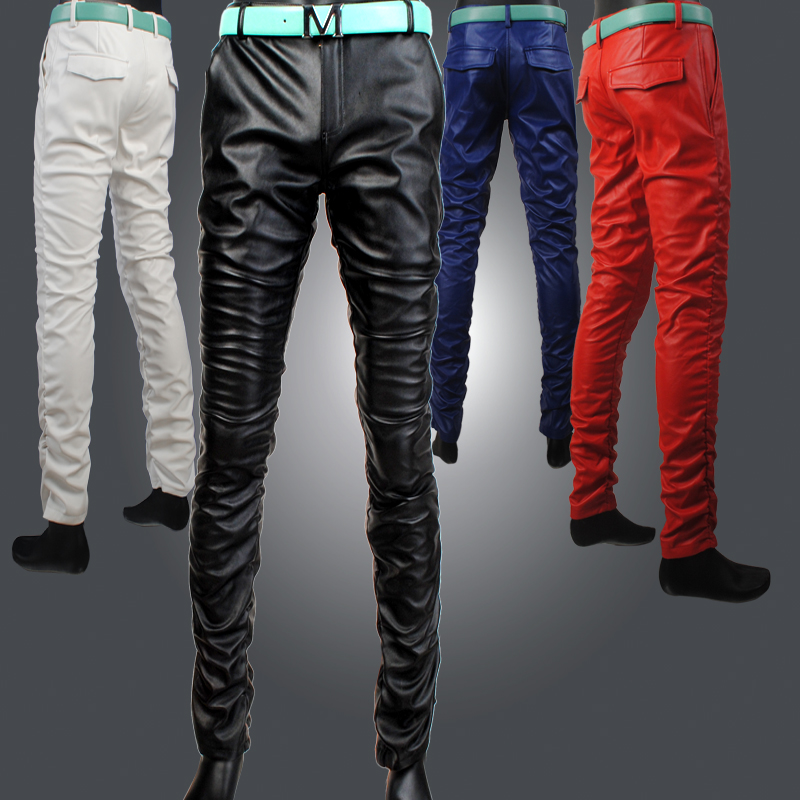 New winter personality Tight fitting man Korean Edition Self cultivation Feet Redskins men's wear pu show White trousersin the Men's clothing, Lederhosen category - from Buy2taobao.com to provide professional Taobao agent buy service