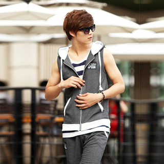 夏装<em>男士</em>无袖<em>短裤套装</em> 男装韩版修身情侣休闲