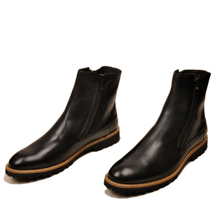  新视野 秋冬必备 欧美时尚牛仔靴 厚底中帮  黑色皮靴 潮流男式鞋