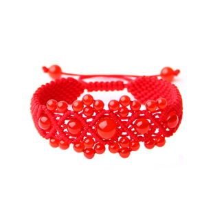  淘金币 水晶纯手工编织 蛇年本命年红玛瑙红绳手链 时尚经典男女