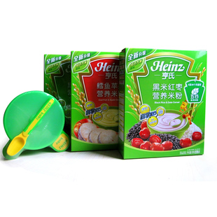  亨氏米粉三联礼盒装 带餐具 米粉2段 辅食 鳕鱼苹果/黑米
