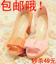 2012凉鞋新款夏季甜美糖果色中跟鱼嘴鞋镂空蝴蝶结韩版女鞋包邮