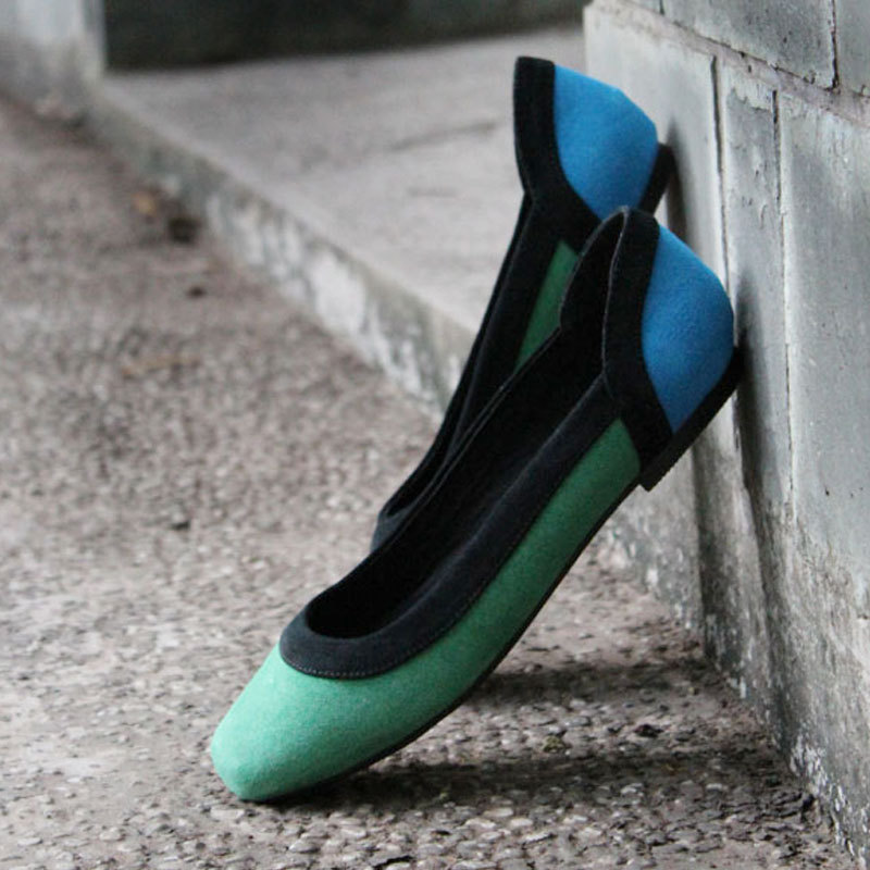 牛皮拼色撞色浅口...