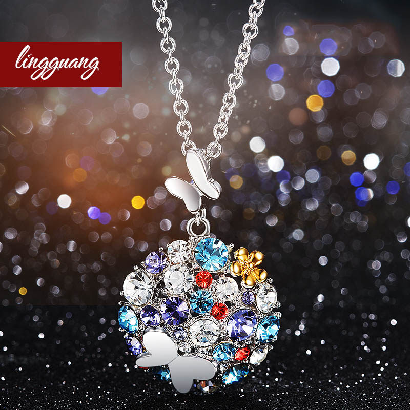 灵光饰品 水晶项链 水钻 女韩版吊坠 多彩时尚配饰 花之城