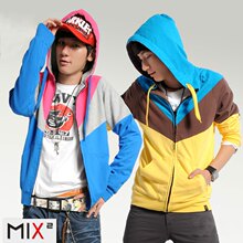 MIX2 2012春装新款连帽拼色纯棉开衫修身休闲男卫衣 L93W02D1