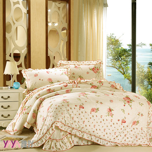  雅吖 家纺床上用品4四件套全棉特价韩国式田园公主白碎花被套纯棉