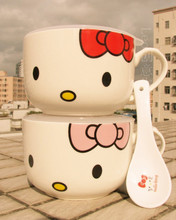 KT猫 汤杯马克杯陶瓷杯创意杯 hello Kitty 带盖 送勺子