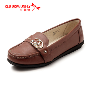  红蜻蜓　真皮女单鞋 秋冬新品正品休闲时尚舒适手工韩版平跟