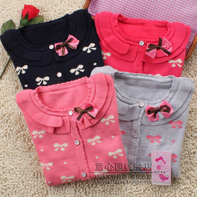 2件包邮新款儿童线衣薄<em>毛衣</em>女孩<em>外套配</em>蝴蝶结