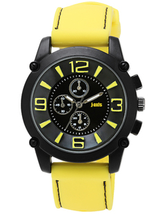  日本代购J-AXIS大表盘3表盘装饰手表男女表情侣表玫红嫰黄黑白