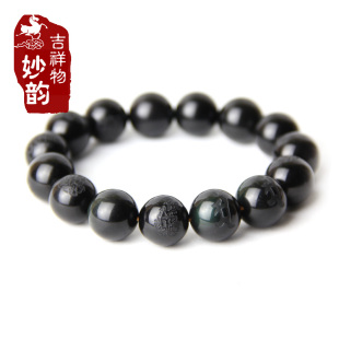  正品开光 年天然黑曜石手链 普贤菩萨生肖龙蛇本命佛辟邪转运