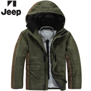  jeep吉普冬季抓绒夹克男士休闲纯棉茄克带帽加绒加厚保暖外套男服