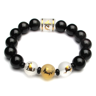  凡蝶开光年吉祥物水晶黑曜石寅午戌朱雀狗虎马三奇四神兽手链