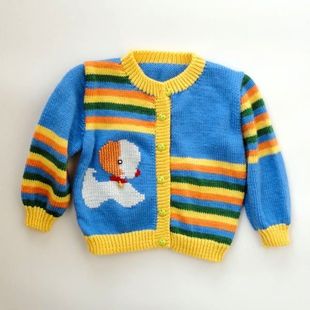 童装/儿童<em>毛衣</em>/纯手工<em>编织</em>/全羊毛横条<em>开衫绣花</em>