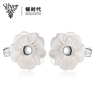  银时代925纯银饰品 女 韩国可爱 月光花朵母贝耳钉 包邮 情人节