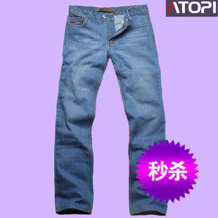 【特价秒杀】ATOPI男装全纯棉休闲水洗直筒修身款牛仔裤(73016)