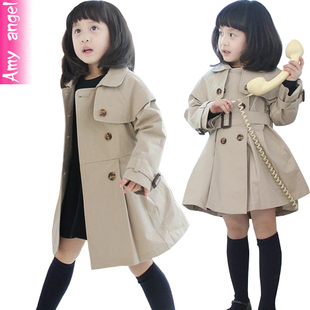  儿童装女童秋装新款韩版薄外套儿童风衣宝宝纯棉双排扣大衣