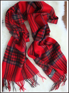 2012喜庆的高贵红格羊绒围巾超长女式纯羊毛