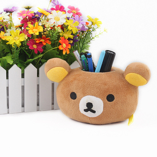轻松熊笔筒(熊笔筒)办公学生用品可爱毛绒，笔筒韩版时尚文具创意多功能卡通