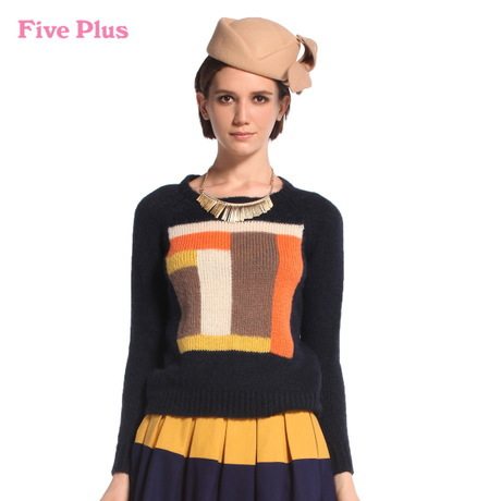 女装批发现货 Five Plus欧美几何图案 毛衣 女宽松显瘦百搭外套