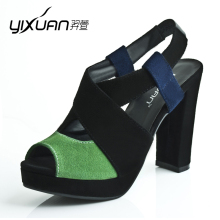 羿萱2012夏新款女鞋 欧美防水台鱼嘴高跟鞋 撞色真皮罗马凉鞋清仓
