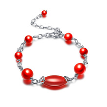 925银镶嵌福红玛瑙手链 晓菊凝露 加延长链