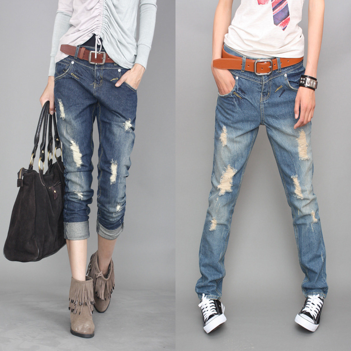2011新款 洗白破洞 休闲牛仔裤 韩国女式<span class=H>jeans</span> 牛仔哈伦裤 垮裤