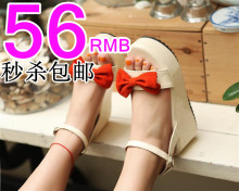 蘑菇街蝴蝶结少女凉鞋 34码厚底松糕坡跟大码女鞋40-43 33小码鞋