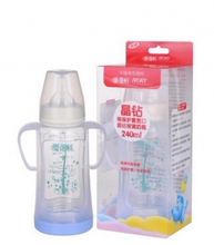 专柜正品 爱得利婴儿奶瓶带保护套宽口晶钻玻璃奶瓶 240ml