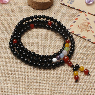  妙思 极品 天然黑碧玺108粒佛珠手链 七脉轮 超灵验