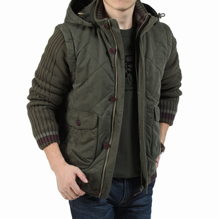  afs jeep专柜正品 新款男士可脱卸帽+袖 休闲短款大码棉衣棉服男