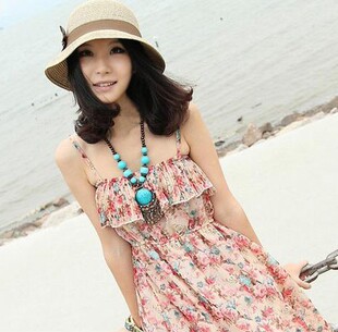  海滩必备原单波西米亚民族风项链*度假手工宝石绿松石复古颈链女