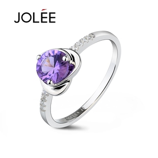  JOLEE 纯天然紫水晶戒指 925纯银 女款 时尚欧美饰品 情人节礼物