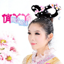 桃花红舞蹈头饰/丫鬟七仙女发饰/古典舞古装头饰演出假发套装影视