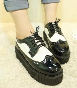  VIVI杂志欧美厚底系带松糕鞋 原宿TUK同款英伦复古布洛克漆皮女鞋