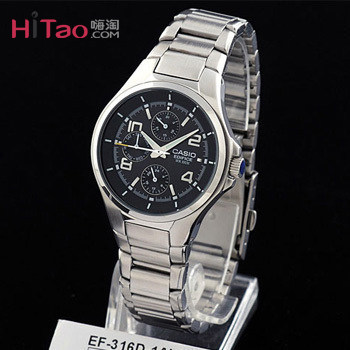CASIO 卡西欧男表 黑色钢带三眼石英表 专柜价798