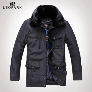  leopark 中老年人男装冬装棉衣毛领加厚外套中年男士棉服爸爸棉袄