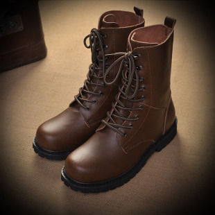  新款 户外高筒潮流复古棕色靴子 男式英伦韩版系带增高高帮鞋军靴
